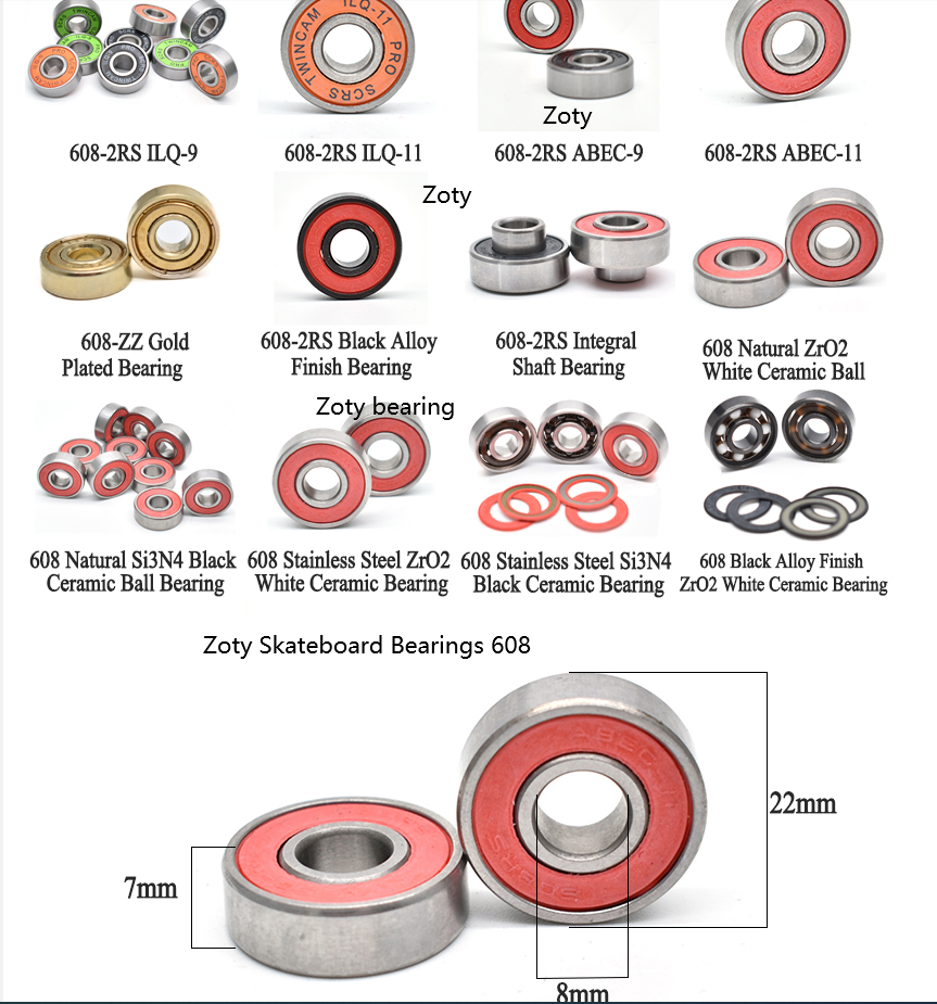 Abec 9 skateboard bearings custom red seal 608-2rs 8x22x7 60822 bearing for skateboards.png
