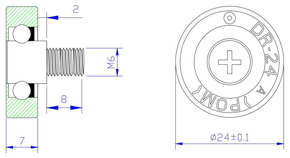 DR24C2L8 M6x24x7mm Wholesale durable nylon plastic drawer pulley bearing sliding drawer roller wheel