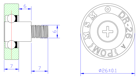 High quality M6x26x7mm nylon plastic drawer sliding DR26C6L7 plastic nylon ball bearing wheel for drawer