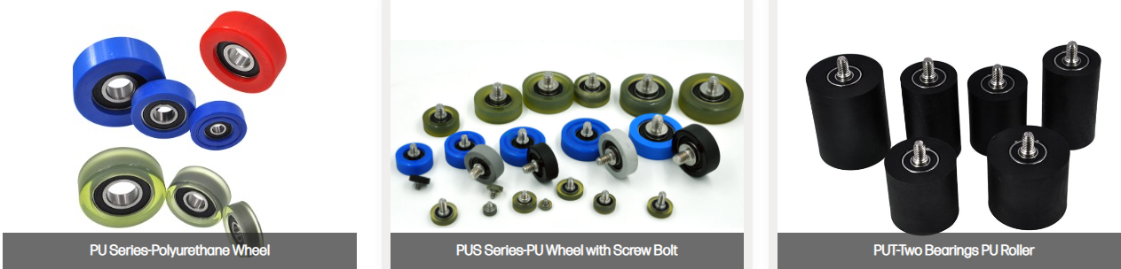 Polyurethane wheel, pu wheel with screw, two bearings with PU coated.png