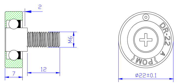 DR22C2L12 Kunststoffriemenscheibe Rotella Rouleau De Tiroir Drawer Wheels Bunnings Drawer Wheel Guides M6x22x7mm