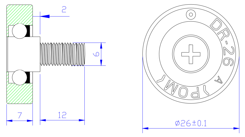 DR26C2L12 M6x26x7mm rollers for drawers roulettes pour tiroirs Rollen fur Schubladen drawer on wheel 6 drawer cabinet on wheels