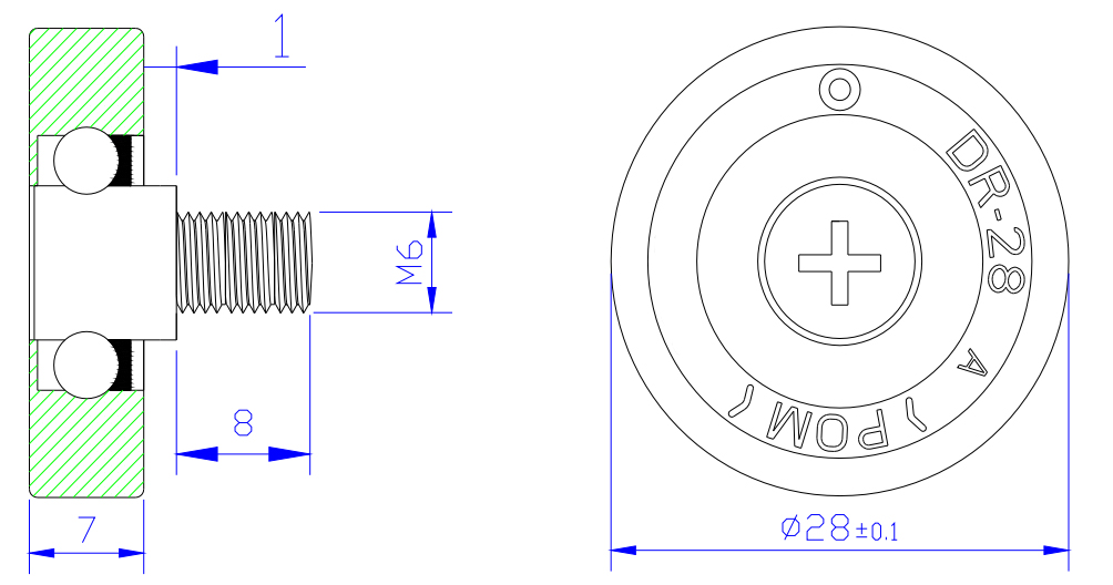 DR28-C1L8 M6x28x7mm Good quality POM cash drawer pulley