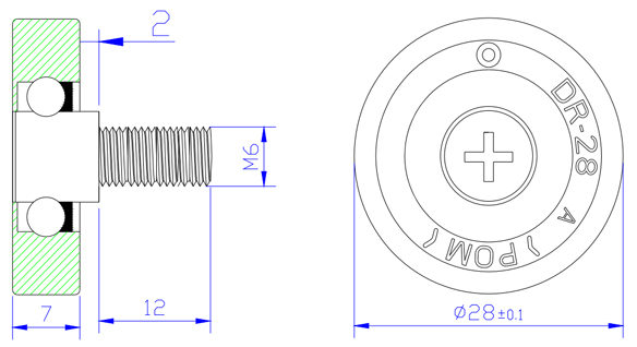 Nylon Pulley Ball Bearing Plastic Drawer Roller DR28C2L12 drawer slide  M6x28x7mmNylon Pulley Ball Bearing Plastic Drawer Roller DR28C2L12 drawer slide  M6x28x7mm