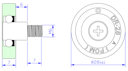 Factory Good Quality DR28C6L7 Pom Coated Bearing With Screw Nylon Coated Roller For Drawer roller  M6x28x7mm