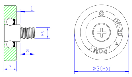 DR30C2L8 M6x30x7mm Custom cabinet sliding door pulley with bolt drawer pulley