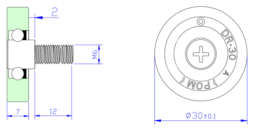 DR30C2L12 Replacement sliding door pulley nylon wheels with bearings  M6x30x7 small window drawer slide rollers and wheels