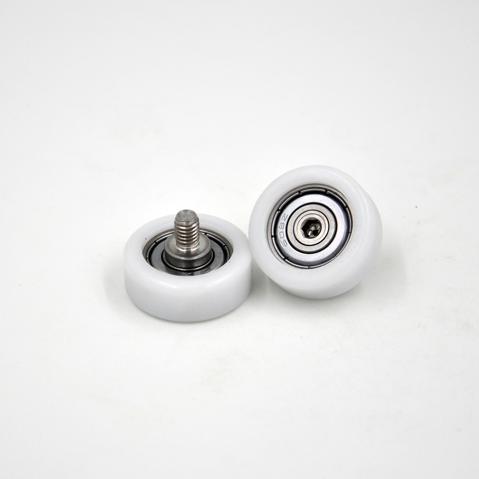 30MM BS60830-11C1L8M6 White plastic nylon Flat pulley wheels rollers with 608 bearing screw M6.jpg