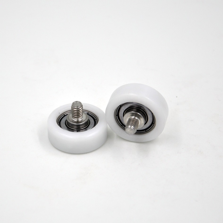 30MM BS60830-11C1L8M6 White plastic nylon Flat pulley wheels rollers with 608 bearing screw M6.jpg
