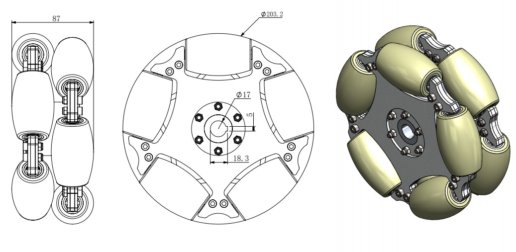 Payload 80kg 203mm 8 inch aluminum Omni wheel with PU roller 14194 drawing.jpg